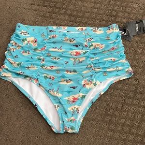 Disney Peter Pan Never Land Map High-Waisted Ruched Swim Bottoms Plus Size
